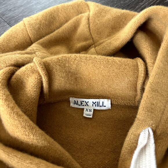 Alex Mill Boiled Wool 100% Merino Hoodie Sweater Mustard Yellow Cozy Classic EUC - Picture 9 of 14